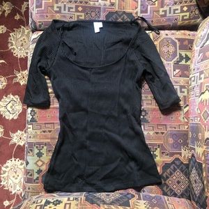 & OTHER STORIES Black Fitted Ribbed 3/4 Sleeve Top